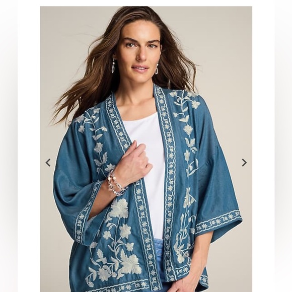 J. Jill Jackets & Blazers - NWT J. Jill Embroidered Blue Denim Kimono